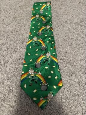 Men's Tie Keith Daniels Green Leprechaun Irish St Patricks Day Rainbows Gold